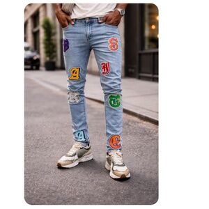 VINTAGE PARASITE Slime Flu Letter Patch Skinny Jeans Size 32